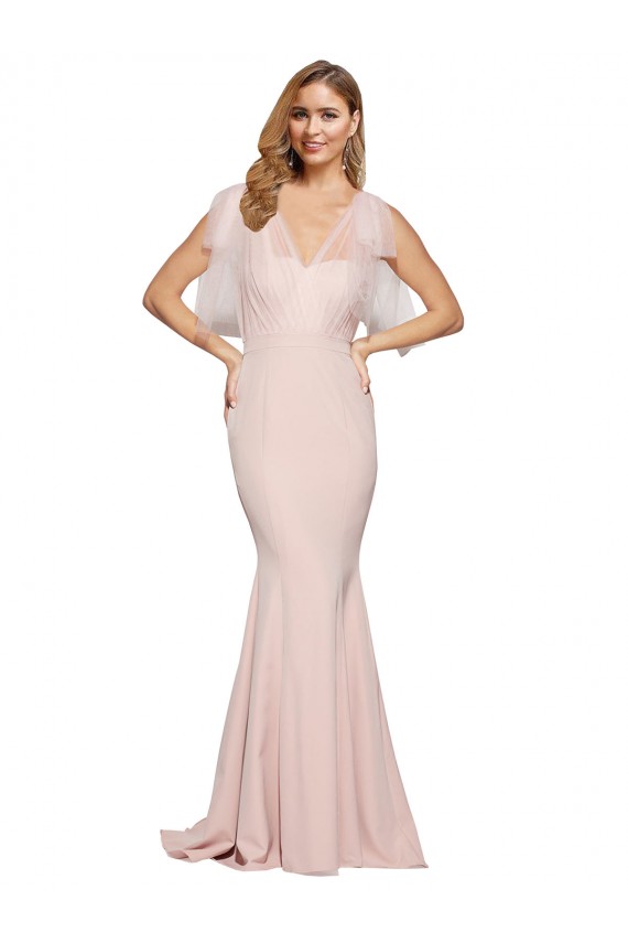 Online Cubierta Cuello de Corazón Crepé Elástico Tul Largo Formales Vestidos de dama de honor / Vestidos de fiesta