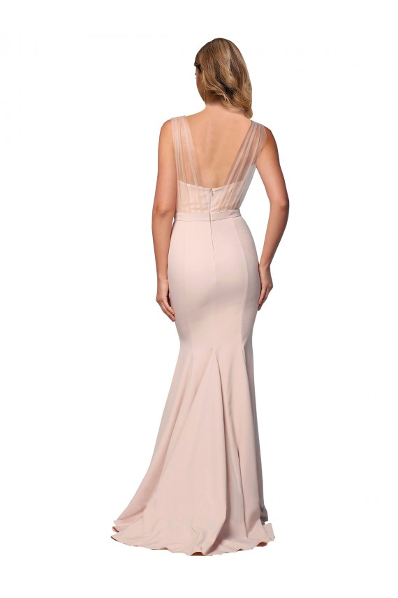 Online Cubierta Cuello de Corazón Crepé Elástico Tul Largo Formales Vestidos de dama de honor / Vestidos de fiesta