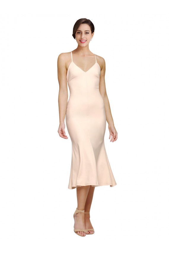 Online Cubierta Cuello en V Midi Crepé Elástico Corto Vestidos de dama de honor / Vestidos de fiesta / Vestidos de cóctel