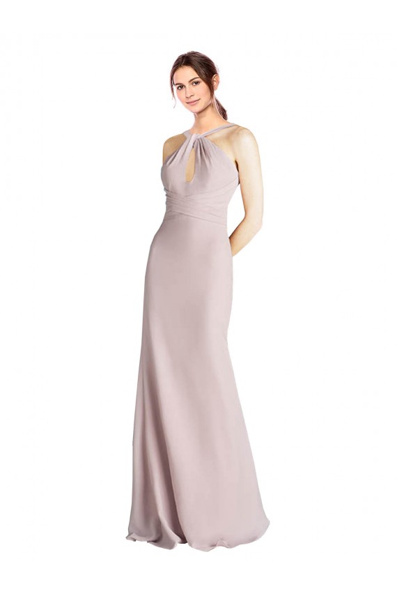 Online Cubierta Halter Cuello Alto Gasa Largo Vestidos de dama de honor