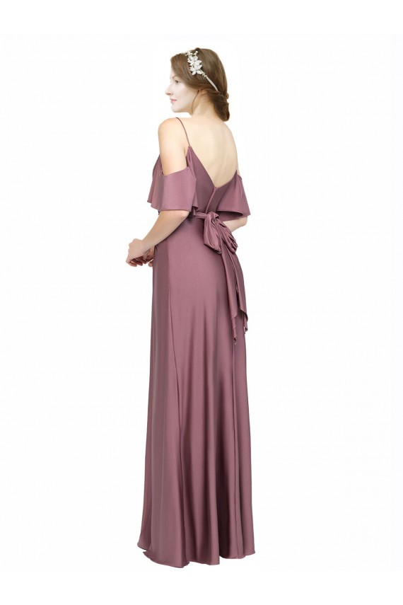Online Cubierta Hombros Descubiertos Satén sedoso Largo Formales Vestidos de dama de honor / Vestidos de fiesta