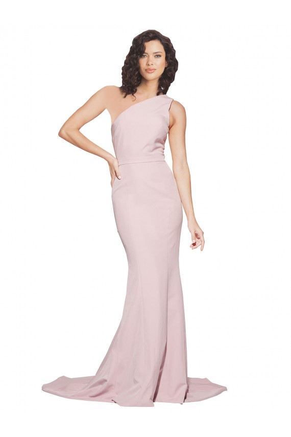 Online Cubierta Un Hombre Barrer tren Crepé Elástico Largo Vestidos de dama de honor / Vestidos de fiesta