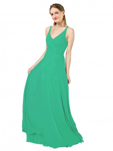 Online Esmeralda Cubierta Cuello en V Gasa Largo Vestidos de dama de honor