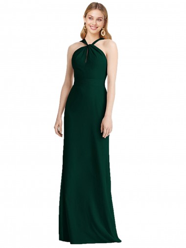 Online Evergreen Trompeta Halter Gasa Largo Vestidos de dama de honor
