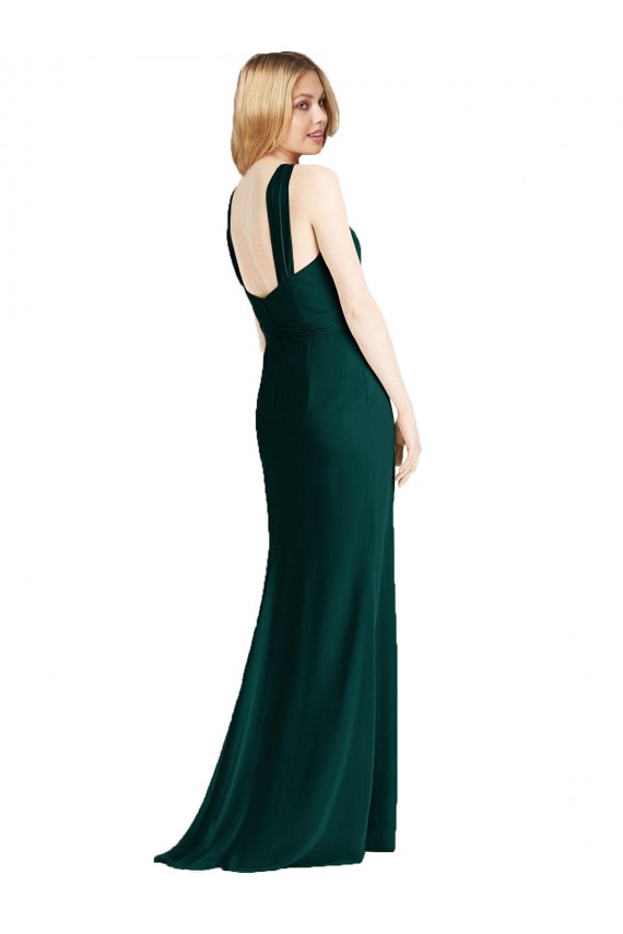 Online Evergreen Trompeta Halter Gasa Largo Vestidos de dama de honor
