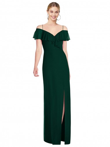 Online Evergreen Trompeta Tirantes espagueti Gasa Largo Vestidos de dama de honor