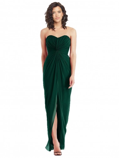 Online Evergreen línea A Cuello de Corazón Sin tirantes Gasa Largo Vestidos de dama de honor