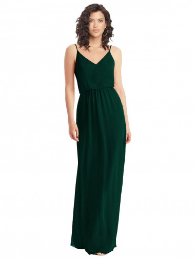Online Evergreen línea A Cuello en V Gasa Largo Vestidos de dama de honor