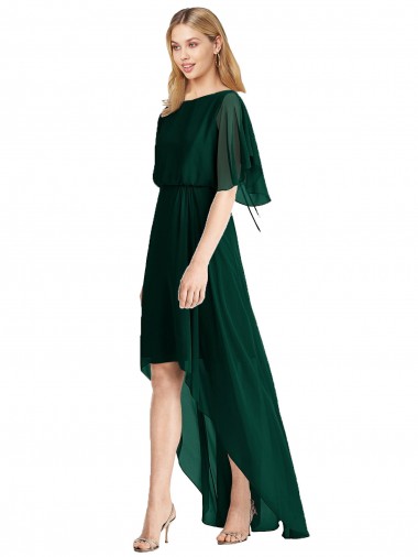 Online Evergreen línea A Cuello redondo Gasa Largo Asimétrico Vestidos de dama de honor