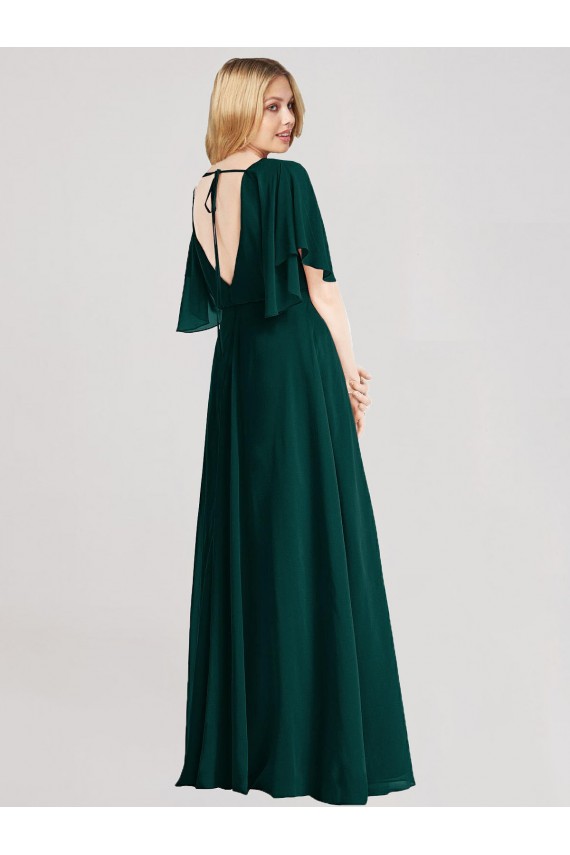 Online Evergreen línea A Cuello redondo Gasa Largo Vestidos de dama de honor