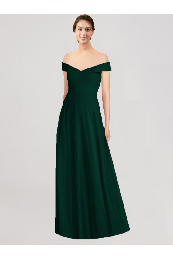 Online Evergreen línea A Hombros Descubiertos Cuello en V Gasa Largo Vestidos de dama de honor