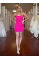 Online Fucsia Cubierta Tirantes espagueti Corto Lentejuelas Terciopelo Corto Vestidos de fiesta