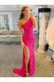 Online Fucsia Cubierta Un Hombre Barrer tren Lentejuelas Terciopelo Corto Vestidos de fiesta