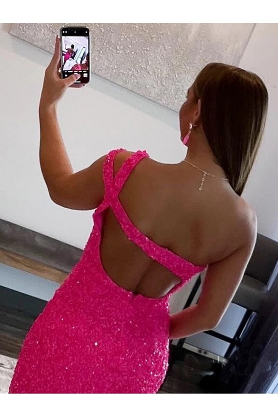 Online Fucsia Cubierta Un Hombre Corto Lentejuelas Terciopelo Corto Vestidos de fiesta