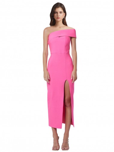 Online Fucsia Cubierta Un Hombre Midi Crepé Elástico Largo Formales Vestidos de dama de honor / Vestidos de fiesta / Vestidos de cóctel