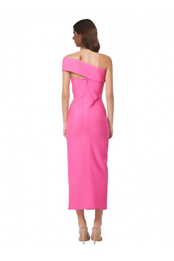 Online Fucsia Cubierta Un Hombre Midi Crepé Elástico Largo Formales Vestidos de dama de honor / Vestidos de fiesta / Vestidos de cóctel
