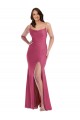 Online Fucsia Sirena Tirantes espagueti Satén sedoso Largo Formales Vestidos de dama de honor / Vestidos de fiesta
