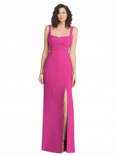 Online Fucsia Trompeta Cuadrado Crepé Elástico Largo Vestidos de dama de honor / Vestidos de fiesta