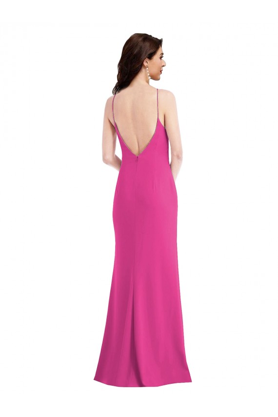 Online Fucsia Trompeta Halter Cuello Alto Crepé Elástico Largo Formales Vestidos de dama de honor / Vestidos de fiesta