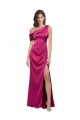 Online Fucsia línea A Un Hombre Satén elástico Largo Formales Vestidos de dama de honor / Vestidos de fiesta