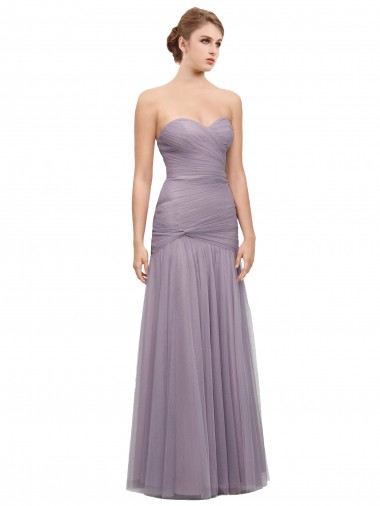 Online Heather Sirena Cuello de Corazón Tul Largo Vestidos de dama de honor