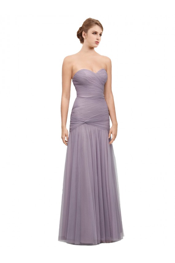 Online Heather Sirena Cuello de Corazón Tul Largo Vestidos de dama de honor