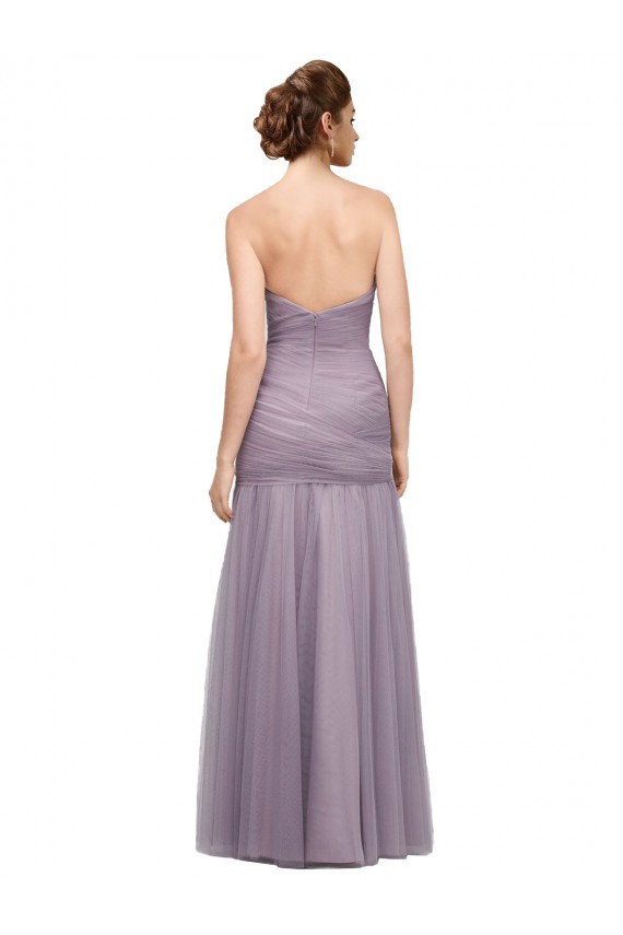 Online Heather Sirena Cuello de Corazón Tul Largo Vestidos de dama de honor