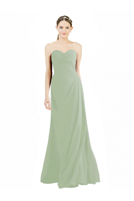 Online Humo Verde línea A Cuello de Corazón Gasa Largo Vestidos de dama de honor