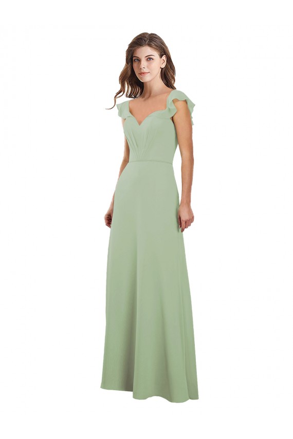 Online Humo Verde línea A Cuello de Corazón Gasa Largo Vestidos de dama de honor
