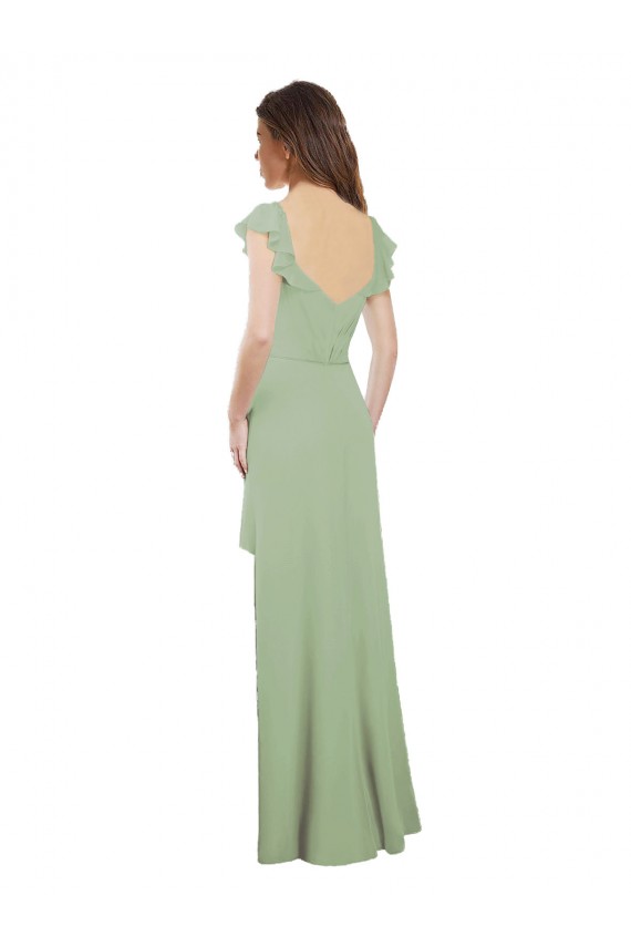 Online Humo Verde línea A Cuello de Corazón Gasa Largo Vestidos de dama de honor