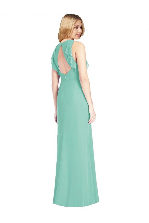 Online Jade Sirena Cuello joya Gasa Largo Vestidos de dama de honor