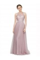 Online Light Lilac línea A Cuello de Corazón Tul Encaje Largo Vestidos de dama de honor