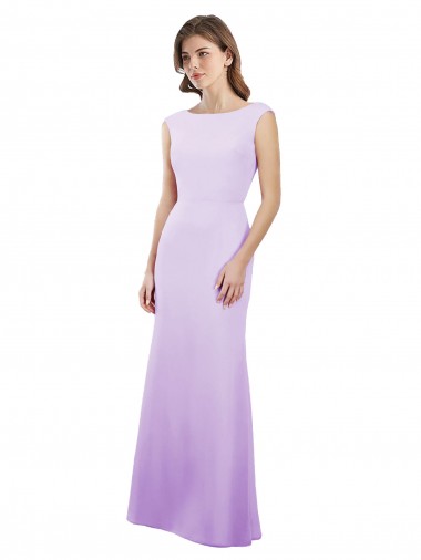 Online Lila Columna Cuello redondo Gasa Largo Vestidos de dama de honor