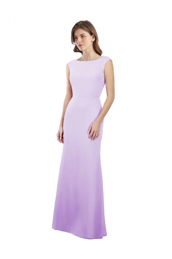 Online Lila Columna Cuello redondo Gasa Largo Vestidos de dama de honor