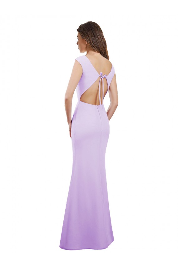 Online Lila Columna Cuello redondo Gasa Largo Vestidos de dama de honor