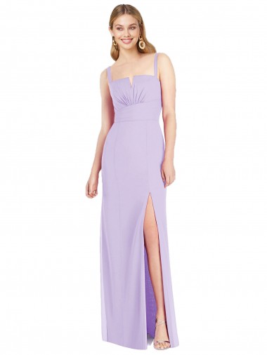 Online Lila Sirena Tirantes espagueti Cuello en V Sin tirantes Gasa Largo Vestidos de dama de honor