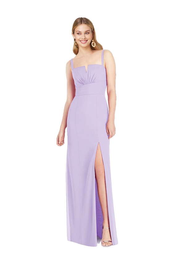 Online Lila Sirena Tirantes espagueti Cuello en V Sin tirantes Gasa Largo Vestidos de dama de honor