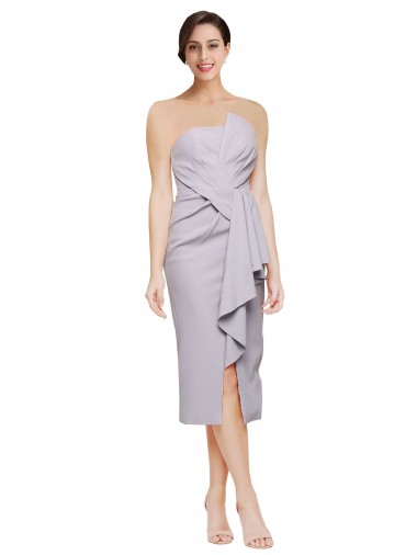 Online Lila ártica Cubierta Sin tirantes Midi Crepé Elástico Corto Asimétrico Formales Vestidos de dama de honor / Vestidos de fiesta / Vestidos de cóctel