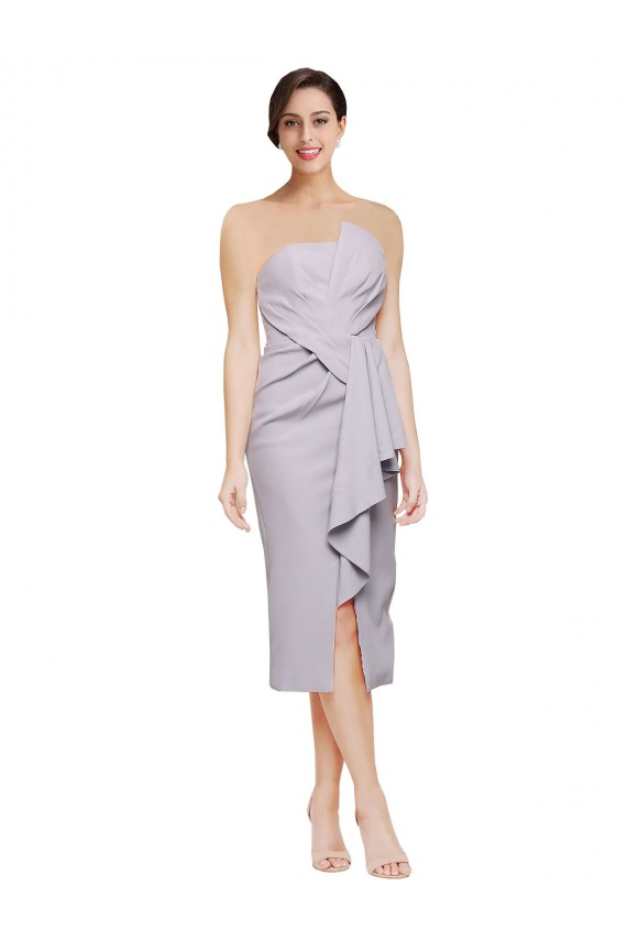 Online Lila ártica Cubierta Sin tirantes Midi Crepé Elástico Corto Asimétrico Formales Vestidos de dama de honor / Vestidos de fiesta / Vestidos de cóctel