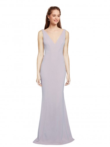 Online Lila ártica Sirena Cuello en V Crepé Elástico Largo Formales Vestidos de dama de honor / Vestidos de fiesta