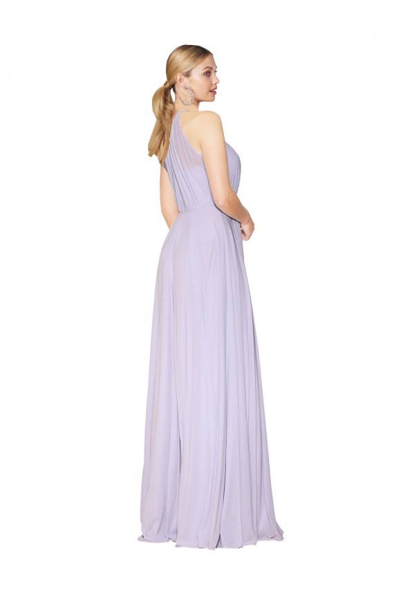 Online Lila línea A Halter Cuello Alto Gasa Largo Formales Vestidos de dama de honor / Vestidos de fiesta