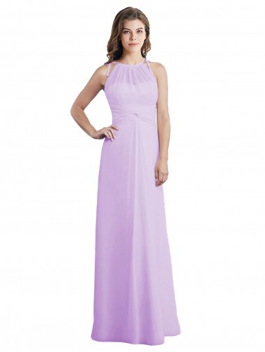 Online Lila línea A Halter Cuello de Corazón Gasa Largo Vestidos de dama de honor