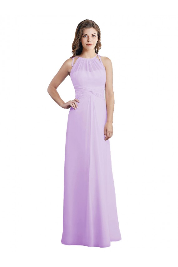 Online Lila línea A Halter Cuello de Corazón Gasa Largo Vestidos de dama de honor