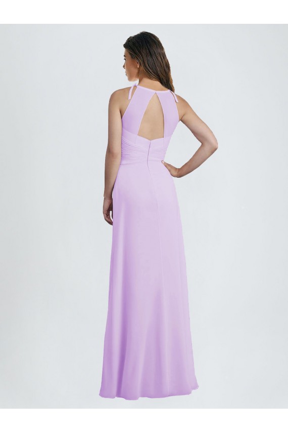 Online Lila línea A Halter Cuello de Corazón Gasa Largo Vestidos de dama de honor