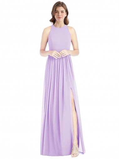 Online Lila línea A Halter Gasa Largo Vestidos de dama de honor