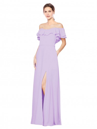 Online Lila línea A Hombros Descubiertos Sin tirantes Gasa Largo Vestidos de dama de honor
