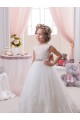 Online Marfil Barco Cola capilla Tul Encaje Largo vestidos de niña de las flores