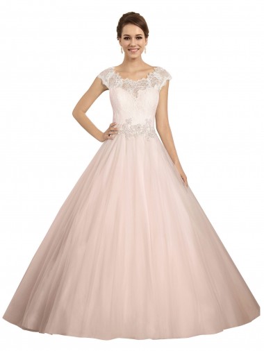 Online Marfil Barco Ilusión Cola capilla Encaje Vestidos de novia