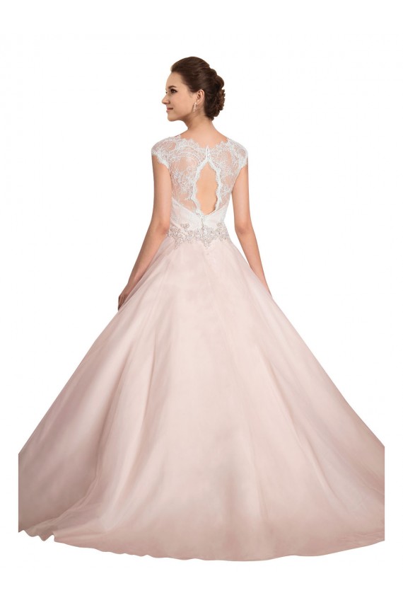 Online Marfil Barco Ilusión Cola capilla Encaje Vestidos de novia