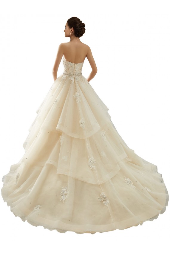 Online Marfil & Champán Cuello de Corazón Cola capilla Tul Encaje Vestidos de novia